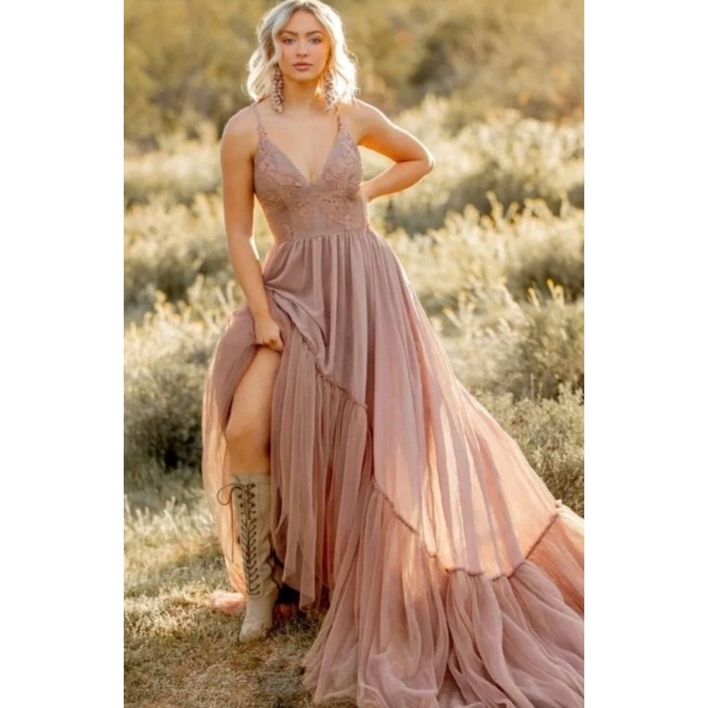 Mia Joy Joyfolie Mckenna Impact Maxi Dress Rose Taupe Wedding Dress XS - Picture 5 of 12